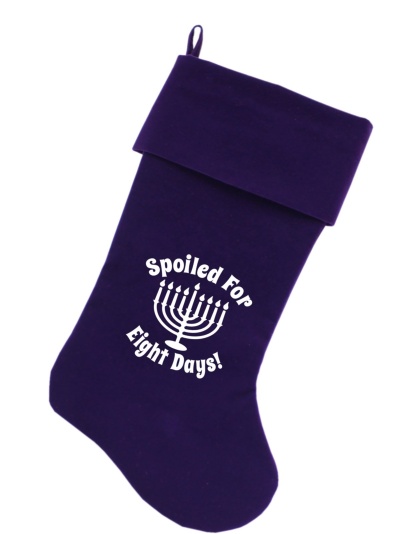 Spoiled for 8 Days Screen Print 18 inch Velvet Christmas Stocking Purple