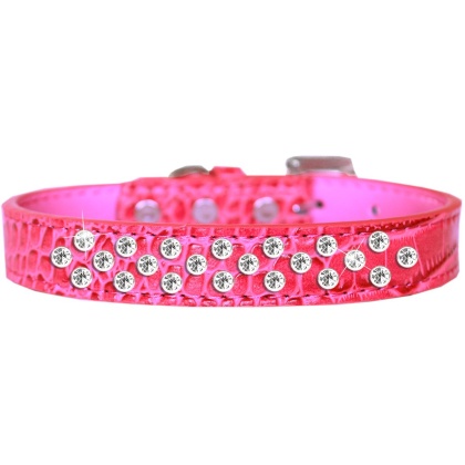 Sprinkles Clear Jewel Croc Dog Collar Bright Pink Size 12