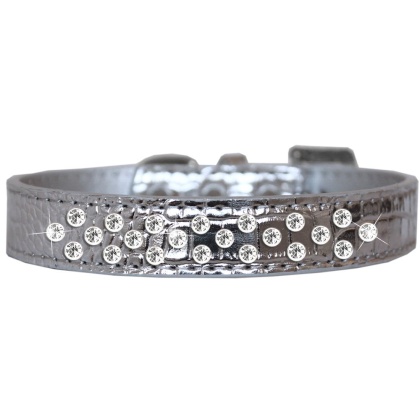 Sprinkles Clear Jewel Croc Dog Collar Silver Size 12