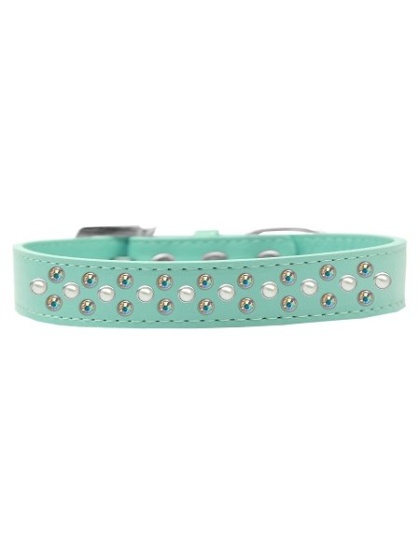 Sprinkles Dog Collar Pearl and AB Crystals Size 12 Aqua