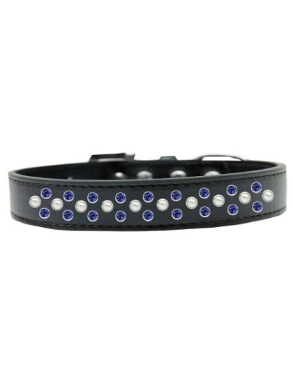 Sprinkles Dog Collar Pearl and Blue Crystals Size 12 Black
