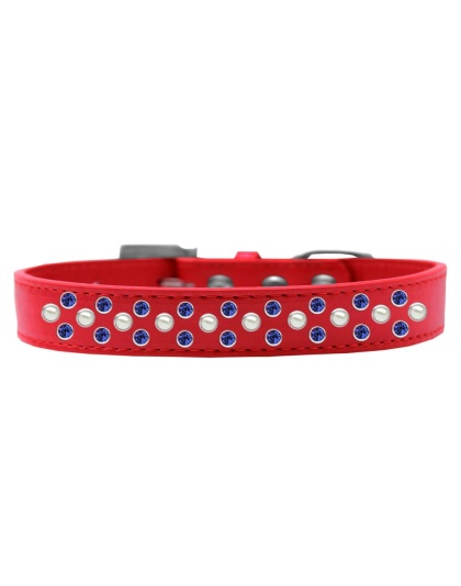 Sprinkles Dog Collar Pearl and Blue Crystals Size 12 Red