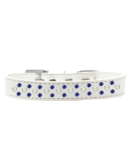 Sprinkles Dog Collar Pearl and Blue Crystals Size 12 White
