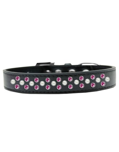 Sprinkles Dog Collar Pearl and Bright Pink Crystals Size 12 Black