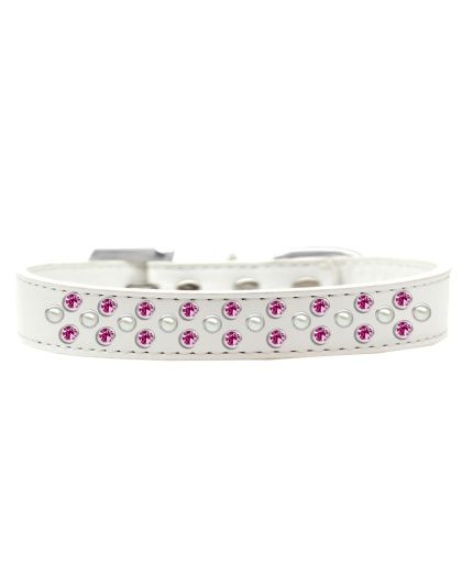 Sprinkles Dog Collar Pearl and Bright Pink Crystals Size 12 White