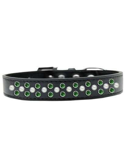 Sprinkles Dog Collar Pearl and Emerald Green Crystals Size 12 Black