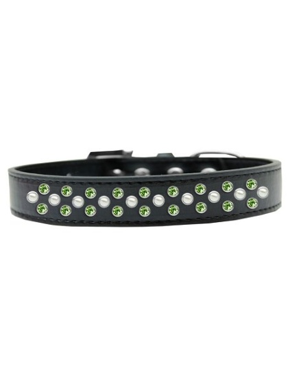 Sprinkles Dog Collar Pearl and Lime Green Crystals Size 12 Black