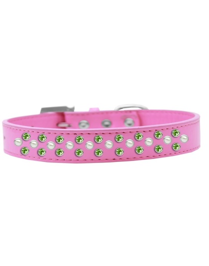 Sprinkles Dog Collar Pearl and Lime Green Crystals Size 12 Bright Pink