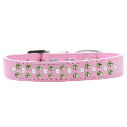 Sprinkles Dog Collar Pearl and Lime Green Crystals Size 12 Light Pink
