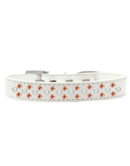 Sprinkles Dog Collar Pearl and Orange Crystals Size 12 White