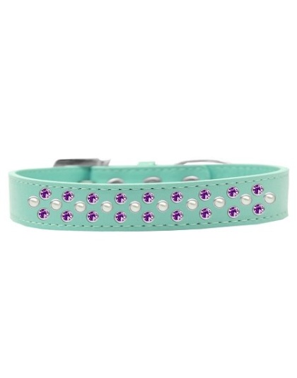 Sprinkles Dog Collar Pearl and Purple Crystals Size 12 Aqua