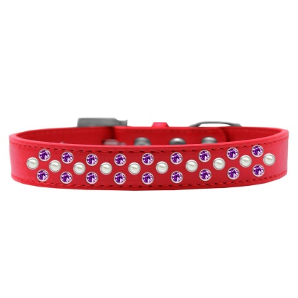 Sprinkles Dog Collar Pearl and Purple Crystals Size 12 Red