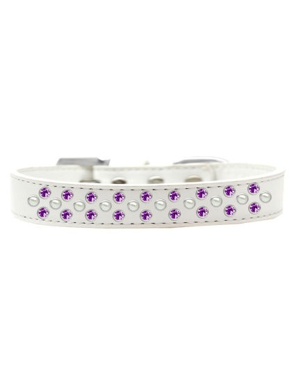 Sprinkles Dog Collar Pearl and Purple Crystals Size 12 White