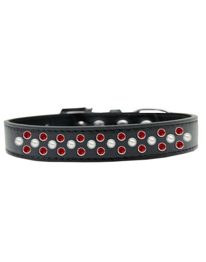 Sprinkles Dog Collar Pearl and Red Crystals Size 12 Black