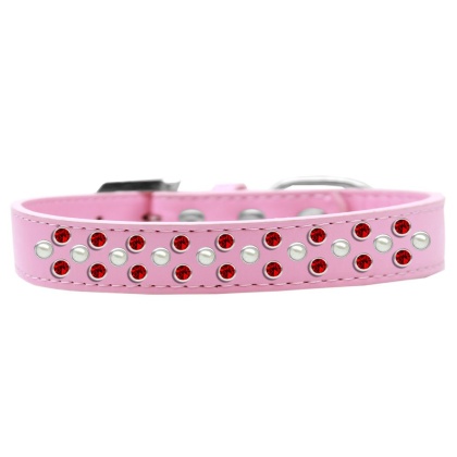 Sprinkles Dog Collar Pearl and Red Crystals Size 12 Light Pink