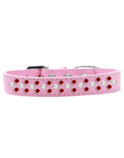 Sprinkles Dog Collar Pearl and Red Crystals Size 12 Light Pink