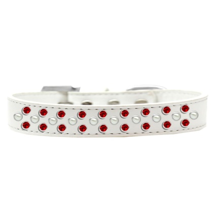Sprinkles Dog Collar Pearl and Red Crystals Size 12 White