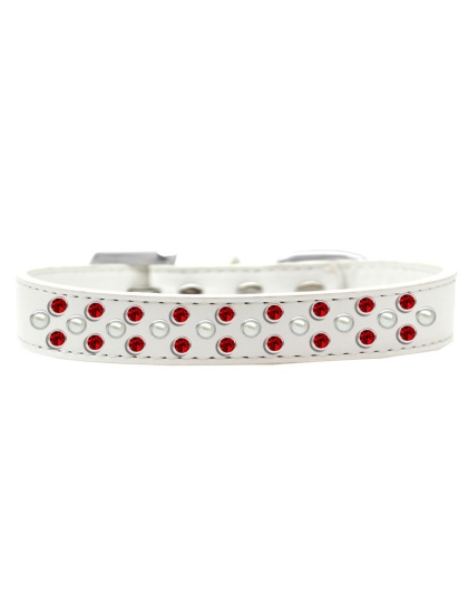 Sprinkles Dog Collar Pearl and Red Crystals Size 12 White