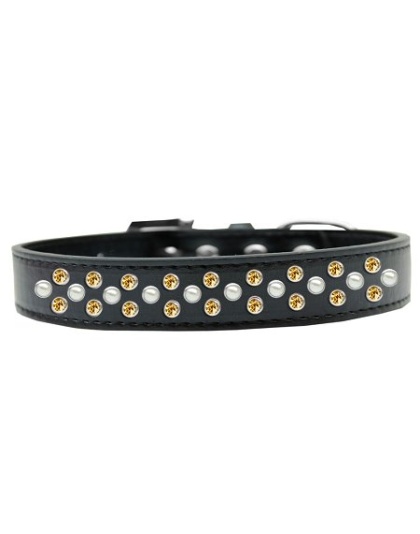 Sprinkles Dog Collar Pearl and Yellow Crystals Size 12 Black
