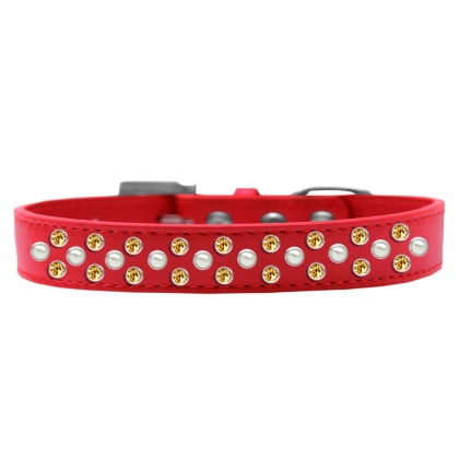 Sprinkles Dog Collar Pearl and Yellow Crystals Size 12 Red