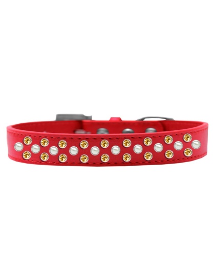 Sprinkles Dog Collar Pearl and Yellow Crystals Size 12 Red
