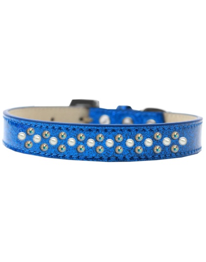 Sprinkles Ice Cream Dog Collar Pearl and AB Crystals Size 12 Blue