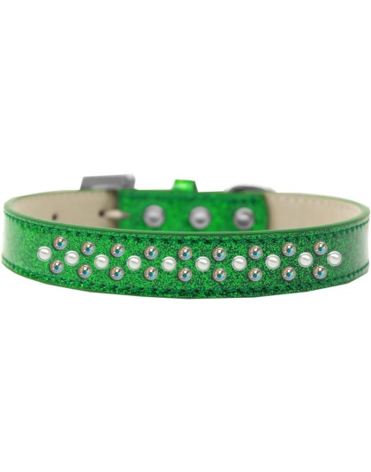 Sprinkles Ice Cream Dog Collar Pearl and AB Crystals Size 12 Emerald Green