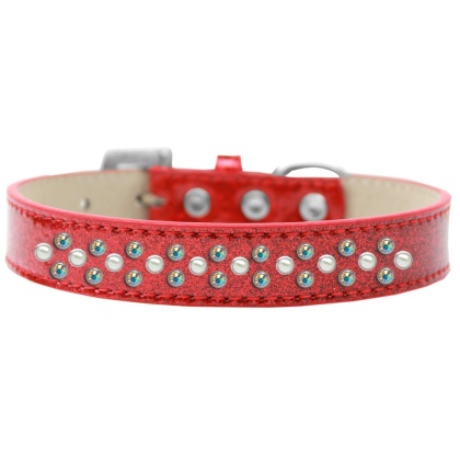 Sprinkles Ice Cream Dog Collar Pearl and AB Crystals Size 12 Red