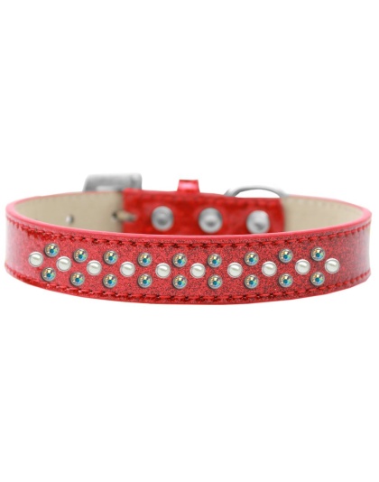 Sprinkles Ice Cream Dog Collar Pearl and AB Crystals Size 12 Red
