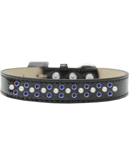 Sprinkles Ice Cream Dog Collar Pearl and Blue Crystals Size 12 Black