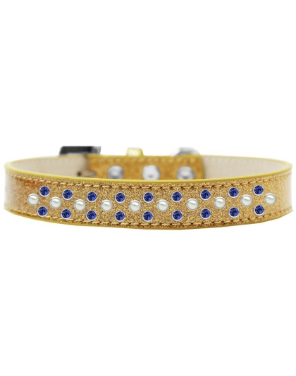 Sprinkles Ice Cream Dog Collar Pearl and Blue Crystals Size 12 Gold
