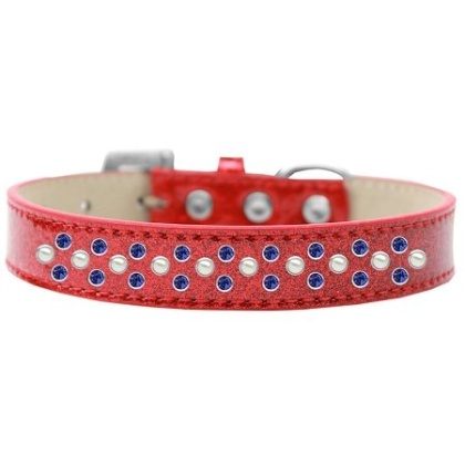 Sprinkles Ice Cream Dog Collar Pearl and Blue Crystals Size 12 Red