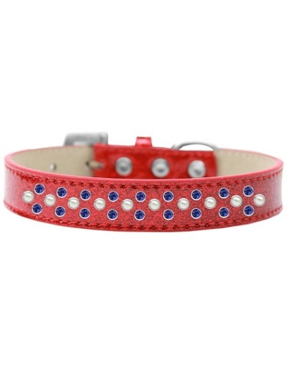 Sprinkles Ice Cream Dog Collar Pearl and Blue Crystals Size 12 Red