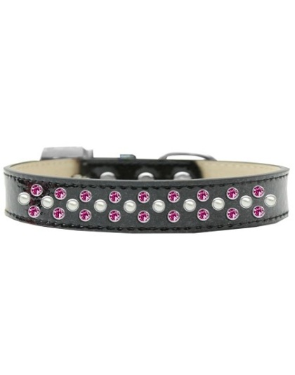 Sprinkles Ice Cream Dog Collar Pearl and Bright Pink Crystals Size 12 Black