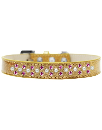 Sprinkles Ice Cream Dog Collar Pearl and Bright Pink Crystals Size 12 Gold