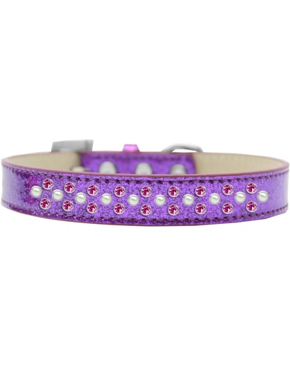 Sprinkles Ice Cream Dog Collar Pearl and Bright Pink Crystals Size 12 Purple
