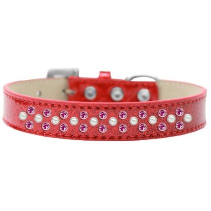 Sprinkles Ice Cream Dog Collar Pearl and Bright Pink Crystals Size 12 Red