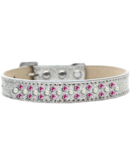 Sprinkles Ice Cream Dog Collar Pearl and Bright Pink Crystals Size 12 Silver