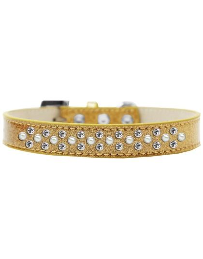 Sprinkles Ice Cream Dog Collar Pearl and Clear Crystals Size 12 Gold