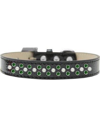 Sprinkles Ice Cream Dog Collar Pearl and Emerald Green Crystals Size 12 Black