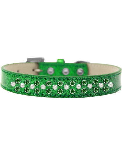 Sprinkles Ice Cream Dog Collar Pearl and Emerald Green Crystals Size 12 Emerald Green