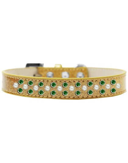 Sprinkles Ice Cream Dog Collar Pearl and Emerald Green Crystals Size 12 Gold