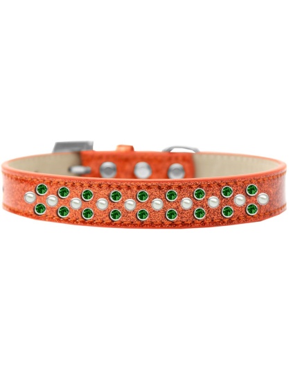 Sprinkles Ice Cream Dog Collar Pearl and Emerald Green Crystals Size 12 Orange