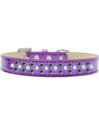 Sprinkles Ice Cream Dog Collar Pearl and Emerald Green Crystals Size 12 Purple