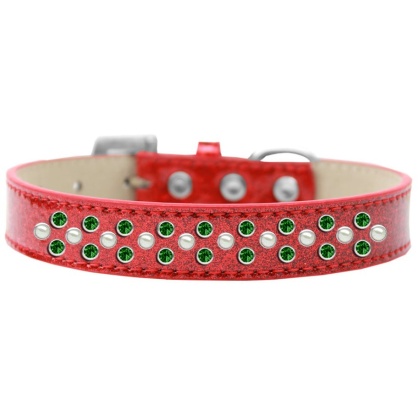 Sprinkles Ice Cream Dog Collar Pearl and Emerald Green Crystals Size 12 Red