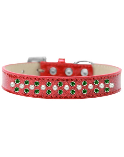 Sprinkles Ice Cream Dog Collar Pearl and Emerald Green Crystals Size 12 Red