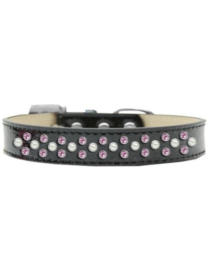 Sprinkles Ice Cream Dog Collar Pearl and Light Pink Crystals Size 12 Black