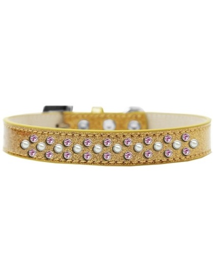 Sprinkles Ice Cream Dog Collar Pearl and Light Pink Crystals Size 12 Gold