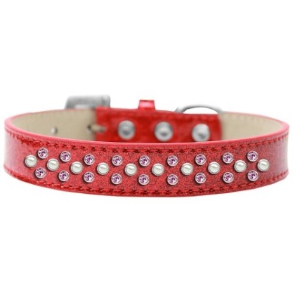 Sprinkles Ice Cream Dog Collar Pearl and Light Pink Crystals Size 12 Red