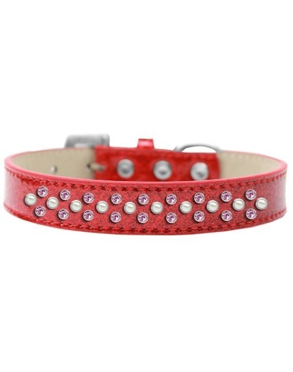 Sprinkles Ice Cream Dog Collar Pearl and Light Pink Crystals Size 12 Red